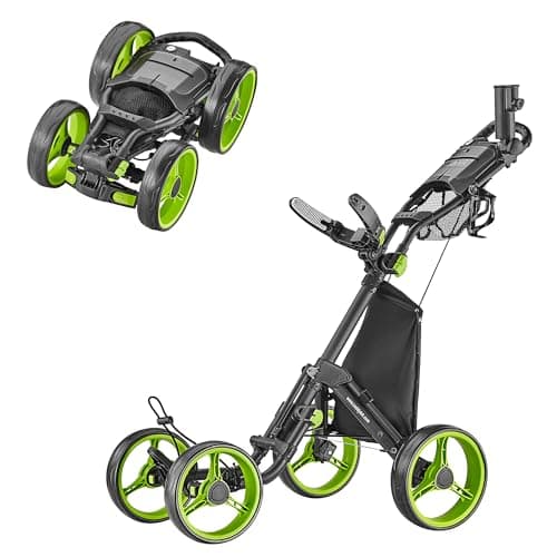 Image of Caddytek 4 Wheel Golf Push Cart - Compact, Lightweight, Close Folding Push Pull Caddy Cart Trolley - Explorer V8, lime, one size