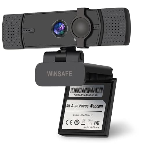 Image of WINSAFE Webcam 4K, Ultra HD Video Calling, AI Auto Focus, Dual Noise-Canceling Microphones, 70° FOV, 1080P@60FPS, Privacy Cover, Plug&Play PC Camera, Works with Teams, Zoom, OBS, Skype, Google Meet