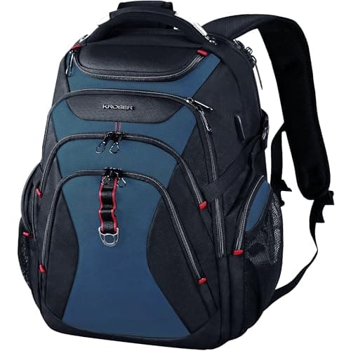 Image of KROSER Travel Laptop Backpack 17.3 Inch XL Computer Backpack with Hard Shell Saferoom RFID Pockets Water-Repellent Business College Daypack Stylish Bag for Men/Women-Black Haze Blue