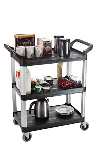Image of The Workplace Depot 3-Tier Catering Trolley, Durable Polypropylene, Smooth Non-Marking Wheels, Easy Clean, Compact for Kitchens, Restaurants & Hospitals