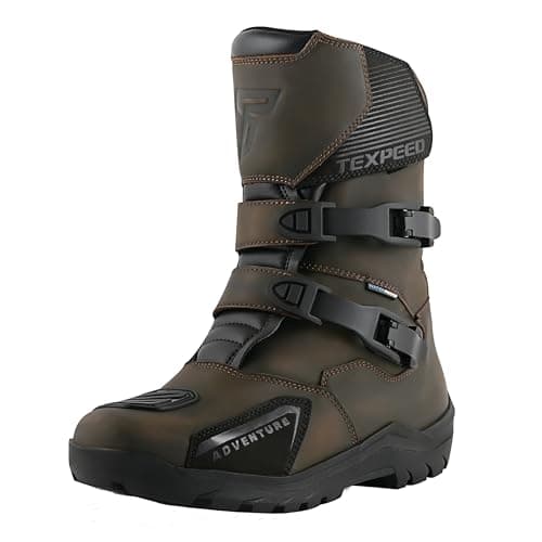 Image of Texpeed Leather Motorcycle Boots For Men - Vintage Pirates 100% Waterproof Short Cut CE Approved Touring Biker Shoes - Brown - UK 8