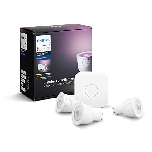 Image of Philips Hue White & Colour Ambiance Starter Kit: Smart Bulb 3X Pack LED [GU10 Spot] incl. Bridge. Works with Alexa, Google Assistant and Apple HomeKit.