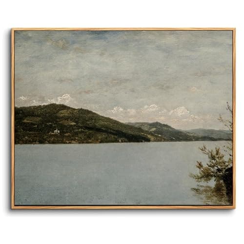 Image of hyidecorart Wooden Framed Canvas Wall Art for Living Room, 12"x16" Lake and Mountain Views Vintage Bedroom Decor Aesthetic, Modern Paintings Artwork Wall Decorations for Desktop Hallway Dining Room