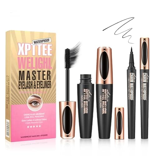 Image of Black Mascara and Eyeliner Set - Contained Black Mascara & Liquid Eyeliner Pen- Waterproof Non-Smudged, Long Lasting Suitable for Daily Use - Beginner Friendly - Festival Sets for Women
