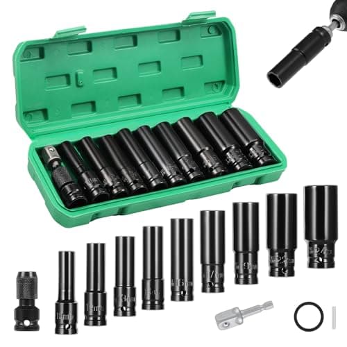 Image of 11PCS Deep Impact Set 1/2 Inch Metric Drive Tool Impact Wrench Long Socket Set 10-24mm Hex Socket Adapter and Extension Rod for Car Repairs Tire Change