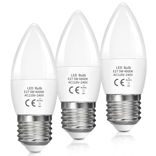 Image of LED Candle Light Bulb E27 5W, Edison Screw E27 C37 LED Candle Bulb 40W Equivalent, 470LM 4000K Daylight Natural White, ES Energy Saving Light Bulbs, Non-Dimmable, Pack of 3