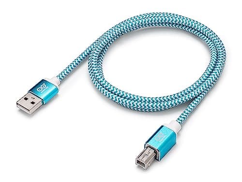 Image of Official Arduino 1M USB Cable [TPX00132] - Type A/B Connection, Stylish White & Teal Design with Aluminum Shell, Durable Nylon Braided Jacket, Your Arduino Projects