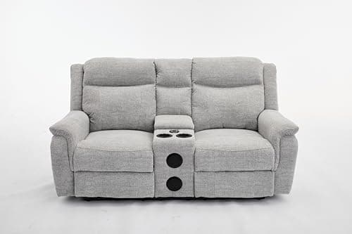 Image of Siyara Fabric Electric Recliners Sofa With Cupholders - 3+2 Seater Sofa Cooling Cup-Holders/Bluetooth Speakers/Wireless Charging/Type-C Ports/USB Charging Ports/Storage (Grey, 2 Seater)