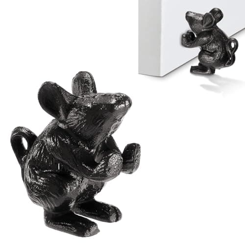 Image of TOLIDA Cast Iron Mouse Door Stop - Heavy Duty Door Holder for Home&Office, Decorative Iron Rat Door Stopper, Black
