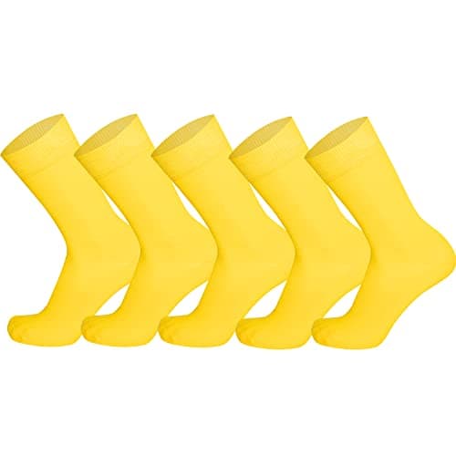 Image of Mysocks Mens Womens Cotton Dress Yellow Socks - 5 Pairs Multipack Breathable Seamless Toe Crew Sock - Lightweight Comfortable Plain Casual Top Yellow Socks,7-11