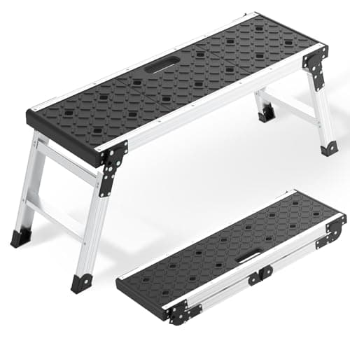 Image of Johgee Folding Work Platform, Portable Work Step Bench with Anti-Slip Feet Cover, Folding Stool Platform with Safety Locks for Car Cleaning, Painting, Workshop and Home Use