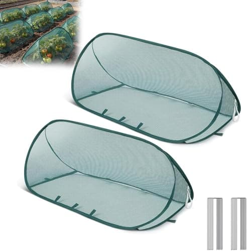 Image of 2PCS Pop Up Garden Netting Mesh, Foldable Plant Protection Tent with Pegs, Portable Fruit Cage Cover for Raised Bed, Insect Bird Barrier Net for Vegetables Strawberries Flowers 100x40x40cm (Green)