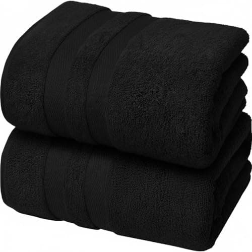Image of Pack of 2 Large Jumbo Bath Sheets 100% Egyptian Cotton -550GSM Super Absorbent Quick Dry Luxury Soft Big Bathroom Towels Set (Black)