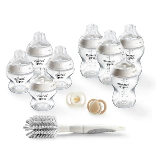 Image of Tommee Tippee Natural Start Bottle & Soother Starter Set, 150ml & 260ml Natural Start Self-Sterilising Bottles, with Extra Slow & Slow-Flow Teats, and Ultralight StayPut & Newborn Soothers Included
