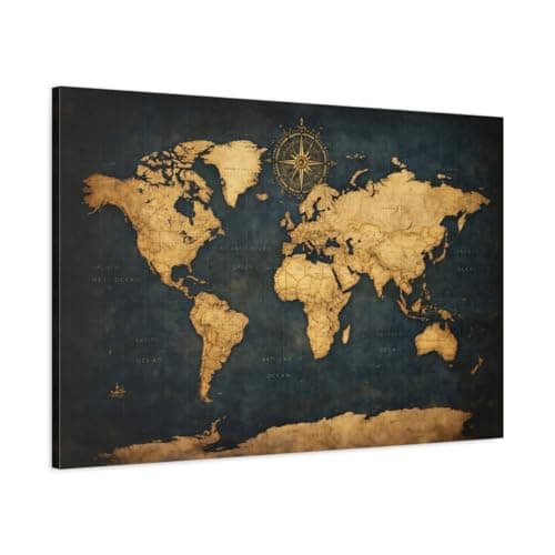 Image of Maps World Blue And Gold - Canvas Wall Art Print 36×24 inch (90×60 cm) - Horizontal / 1.25 inch (3 cm)