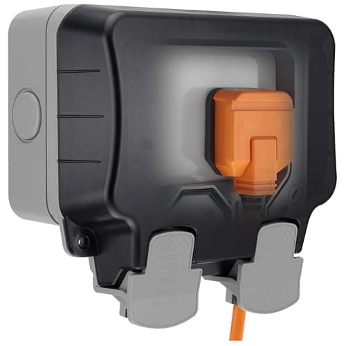Image of BG Electrical WP24-01 Double Outdoor Weatherproof Unswitched Socket, IP66 Rated, 13 Amp, Grey