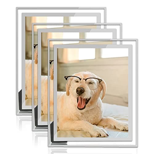 Image of AHUNTTER 3 Pack 10 x 8 Inches Glass Photo Frames Mirrored Picture Frames Tabletop Display Portrait Landscape Frames Gifts - Silver