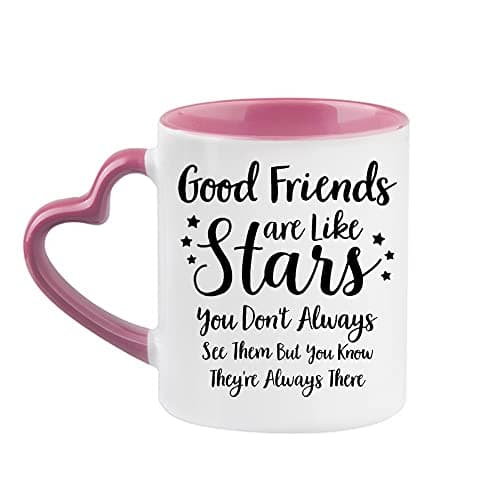 Image of Giftme Good Friends are Like Stars, Funny Birthday Present for Best Friend, Christmas idea for Roommate, BFF, Bestie, Sister, Coffee Tea Mug 11oz Heart Handle Ceramic Mug. (Pink)