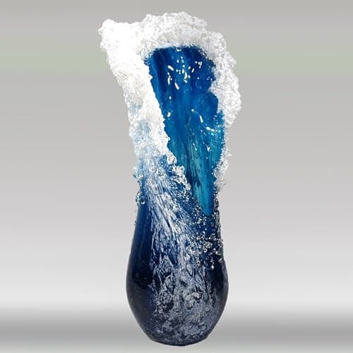 Image of Lvpradior Blue Ocean Wave Vase - Artisanal Glass-Enhanced Resin Flower Vase with Sea Ripple Design, Modern Glass Vases for Flowers Home Decor (S)