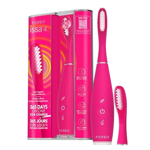 Image of FOREO ISSA 4 Sonic Electric Toothbrush – 4-in-1 Rechargeable Tooth Brush with Extra Brush Head for 12 Months Use, Soft Bristles, Electric Toothbrush Head Replacement, Whitening Teeth - Fuchsia