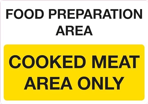 Image of Food Preparation Area Cooked Meat Area Only Sign, Self-Adhesive Sticker, 210mm x 148mm