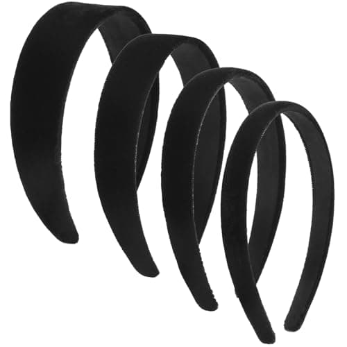 Image of Oruola 4pcs Black Velvet Padded Headband,Vintage No Teeth Plain Thick Velvet Hair Band,Soft Simple Alice Headband for Girls and Teens,Elegant Soft Simple Solid Puffy Hoops Hair Accessories