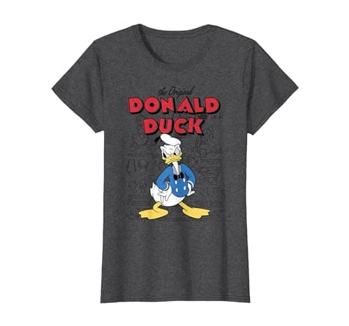 Image of Disney Donald Duck Original Donald How To Draw Background T-Shirt, Women, Dark Heather Grey, X-Large