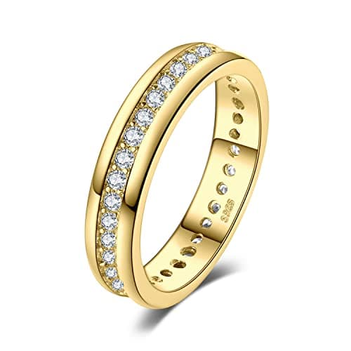 Image of JewelryPalace Yellow Gold Plated 925 Sterling Silver Rings for Women, Channel Set Wedding Band Eternity Ring, Anniversary CZ Simulated Diamond Ring, Girls Womens Jewellery Gifts J