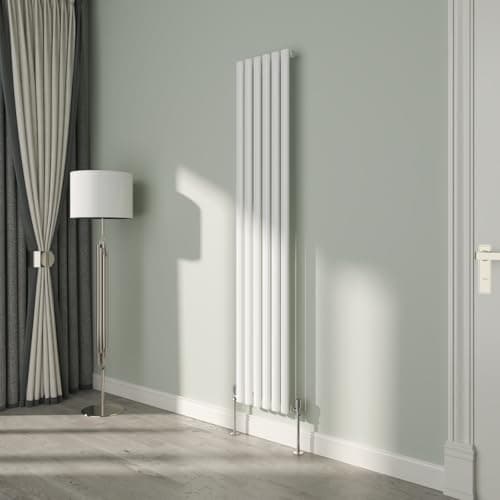Image of NRG White Oval Radiator Vertical 1800x354mm Single Panel Central Heating Radiators Perfect for Bathrooms Kitchen Living Room