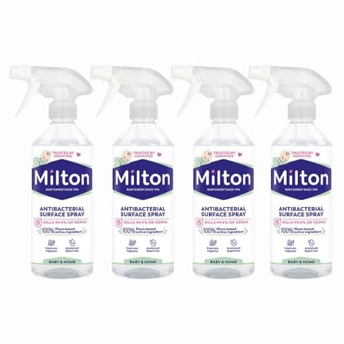 Image of Milton Antibacterial Surface Spray 500ml Pack of 4 Sterilising Fluid Antiseptic Cleaner Kitchen Worktops Fridge Desinfecant with Welari Thank You Card | (4pack) (2000ml)