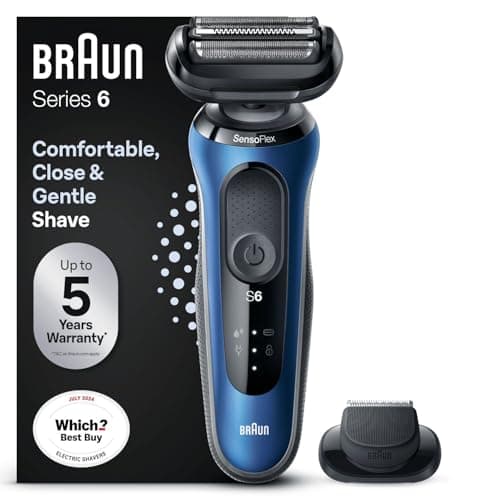 Image of Braun Series 6 Electric Shaver for Men with Precision Trimmer, Wet & Dry Electric Razor for Men, UK 2 Pin Plug, 60-B1200s, Blue Razor