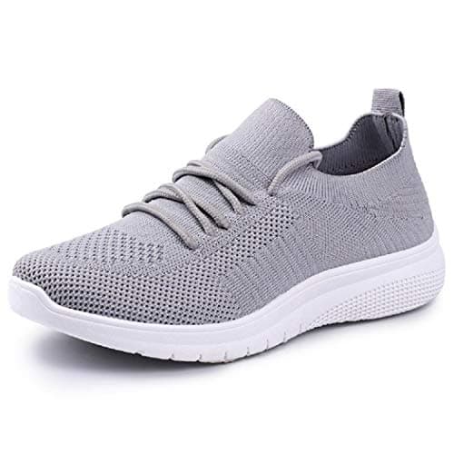 Image of Women Lightweight Walking Shoes Ladies Lace Up Sneakers Mesh Go Running Trainers Low Top Breathable Athletic Walk Gym Shoes Sport Run (Grey, Numeric_5)