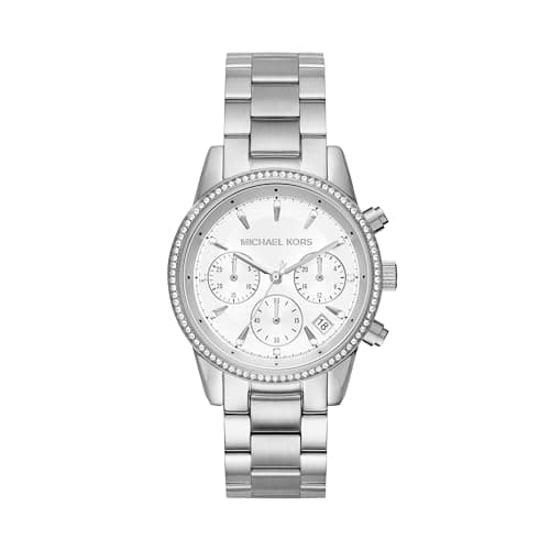 Image of Michael Kors MK6428 Ladies Bryant Silver Plated Chronograph Watch