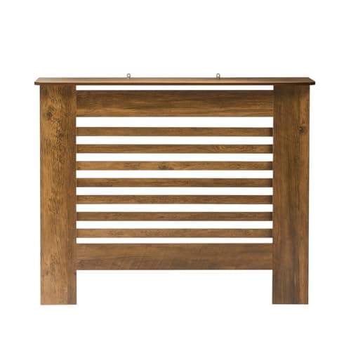Image of OHS Radiator Cover Medium, Stylish Slatted Design MDF Wood Frame Top Shelf Radiator Cover for Living Room Bedroom Hallway Decorative Heater Cover, Dark Wood - 102 x 82 x 19cm