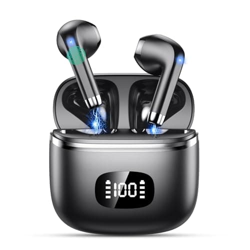 Image of POMUIC Bluetooth Headphones, Wireless Bluetooth 5.3 In-Ear Headphones with 4 ENC Noise Cancelling Mic, 40H Playtime with LED, IP7 Waterproof In-Ear Earphones for Work, Study, Sports