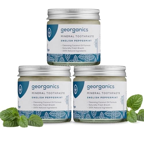 Image of Georganics Mineral Toothpaste - 120ml x3 Pack - Peppermint Flavour - Fluoride, SLS & Glycerine Free - Non-Foaming Natural Toothpaste with Virgin Coconut Oil - Certified Cosmos, Vegan and Cruelty-Free