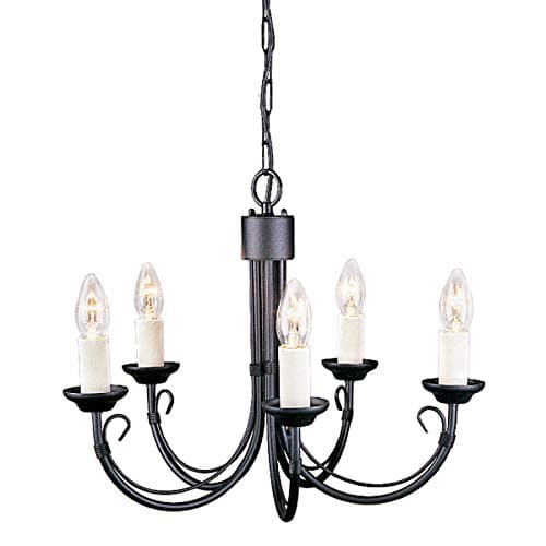 Image of 5 Bulb Chandelier Hanging Pendant Light - Gothic Style - Wire Bound Arm - Ivory Candle Tube - Black - LED E14 60W Bulb