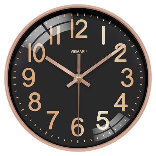 Image of VIKMARI 10 Inch Wall Clock, Silent Black & Gold Easy to Read Modern Clock for Kitchen Living Room Bedroom Home School