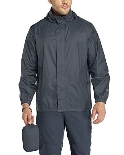 Image of 33,000ft Men's Lightweight Waterproof Outdoor Jackets Windproof Rain Shell Jacket Packaway Hooded Raincoat for Golf Fishing Cycling Grey XL