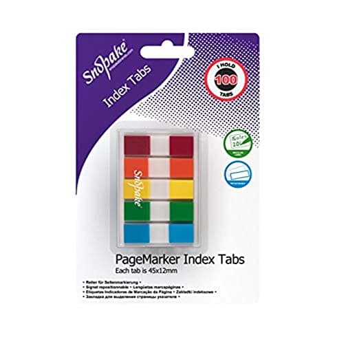 Image of Snopake Index Tab PageMarkers with Colour Coded Tips 45 x 12 mm - 100 Tabs - Assorted [Ref: 15844]