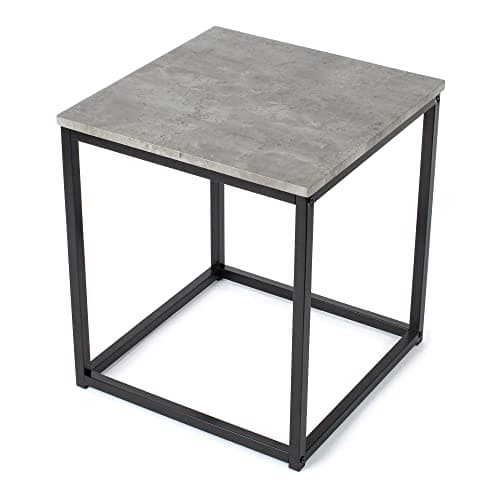 Image of LIVIVO Concrete Effect Coffee & Square Side Table Girder Inspired Metal Frame Rectangular Perfect For Indoor Outdoor Home Interior Tea Coffee Snack Laptop Office Furniture - Grey (Side Table)
