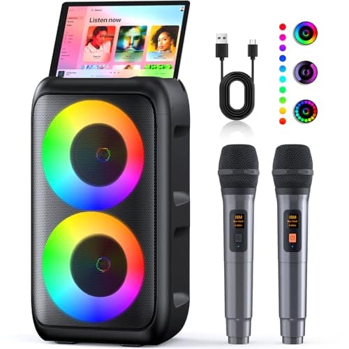 Image of Ankuka Karaoke Machine 2 Microphones (2026 gen) | Bluetooth Speaker Live Mixers with Microphone | Supports TV/Smartphone/iPad/TWS/AUX/USB/FM | For Party, Home, Outdoors, Travel (Black)