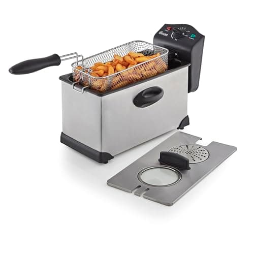 Image of Swan 3L Stainless Steel Deep Fat Fryer with Viewing Window and Safety Cut Out, Non-Slip, Easy Clean and Adjustable Temperature Control, 2kW, SD6040N, 2000 W, 3 liters, Silver