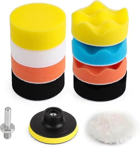 Image of 11Pcs 3 Inch Car Foam Drill Polishing Pad Kit 80mm Buffing Sponge Pads Kits by Yesallwas,for Car Sanding, Polishing, Waxing (8 Polishing Pads,1 Woolen Buffer, 1 Thread Drill Adapter with Shank)