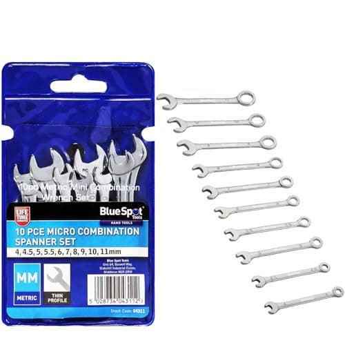 Image of NTI 10x BlueSpot Professional Micro Combination Spanner Set 4-11mm | Thin Profile | Wrench Mechanic Keys Garage Workshop DIY Hand Tools UK Free P&P