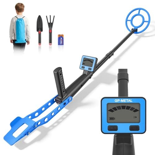 Image of Kids Metal Detector with LCD Display & Sound | Adjustable, Lightweight & Waterproof Search Coil | High Sensitivity for Treasure Hunting, Perfect Beginners Metal Detector for Children (Blue)