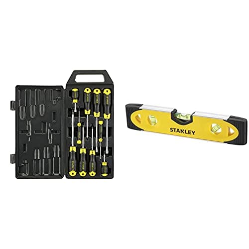 Image of STANLEY 10 Piece Cushion Grip Screwdriver Set, Flared/Pozi & Shock Proof Torpedo Level 230 mm/9 Inch 0-43-511