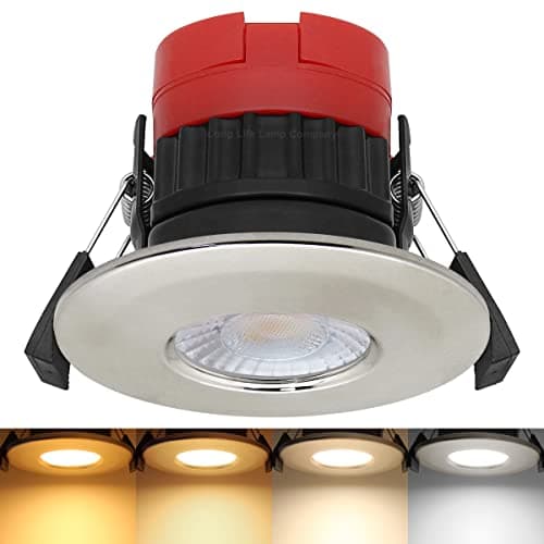 Image of Mega Socket Fire Rated Downlight Dimmable LED 8W Colour Switching CCT 2700k Warm, 3000k Warm White, 4000k Cool, 6000k Daylight, IP65 Recessed Ceiling Lights Brushed Chrome