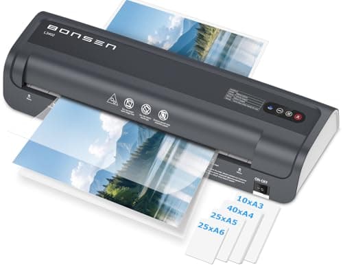 Image of BONSEN A3 Laminator Machine with 100 Laminating Pouches, Never Jam Technology, 125mic Thick Laminating for School, Office, Restaurant, Home, Black, L3402
