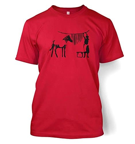 Image of Zebra Washing Line - Banksy Adult T-Shirt - Red Small (34/36")
